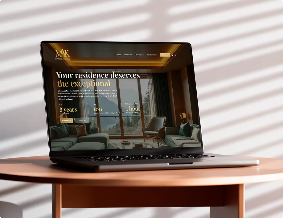 Site MAK Management conciergerie de luxe sur ordinateur — design web premium Double Vision