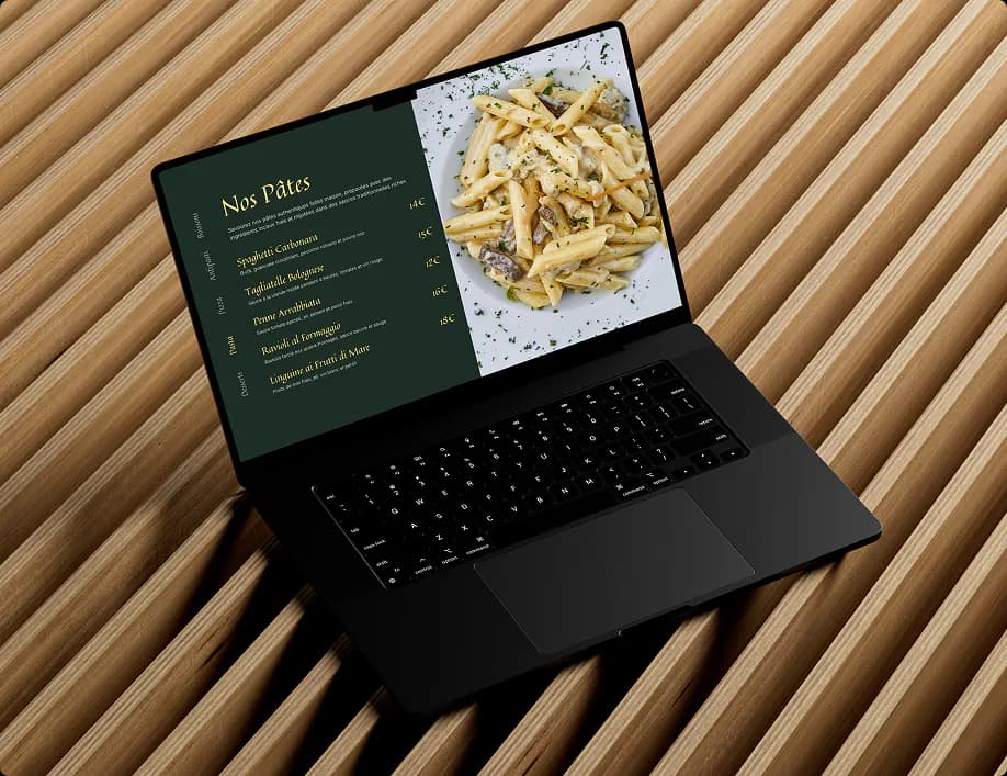 Menu digital interactif Milano Pizza sur écran — application web restaurant