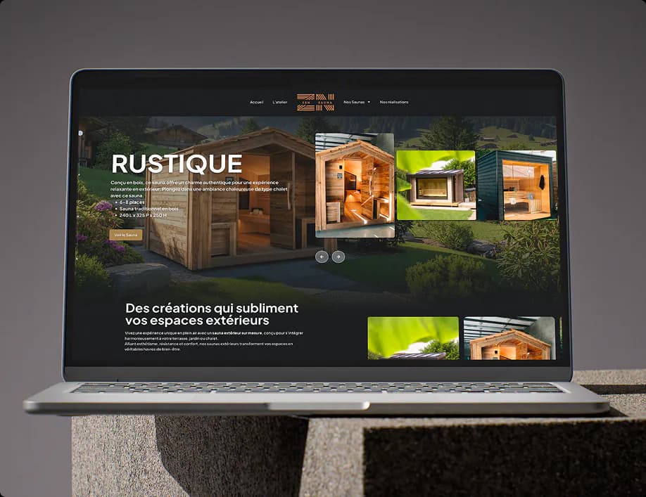 Site Zen Sauna artisan sur ordinateur — web design haut de gamme